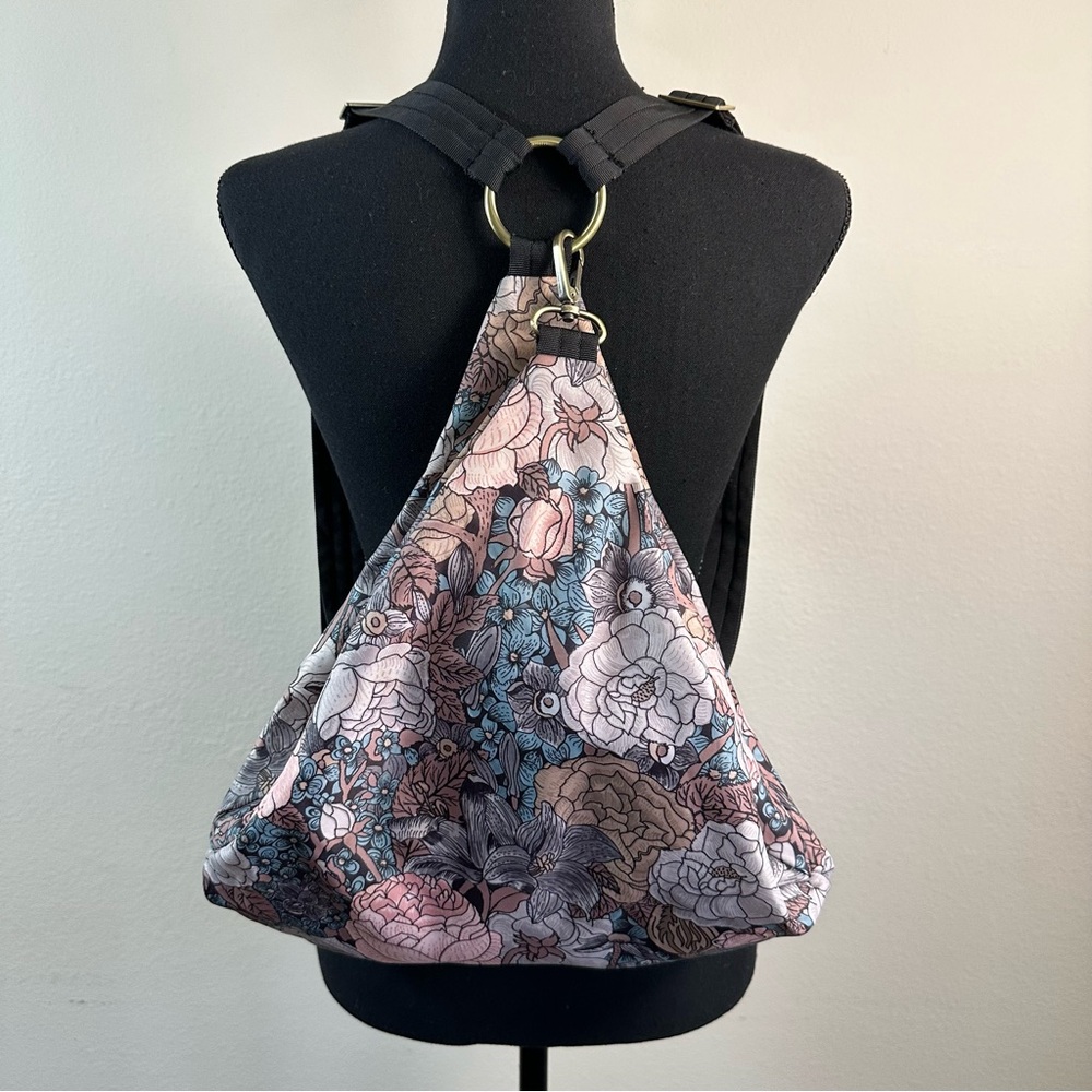 Butterfly Black Sling Backpack Floral Print Triangle Bag Adjustable‎ Strap Boho